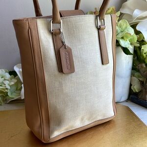 Coach Vintage Classic Legacy Brown Leather and Linen Bonnie Bucket Tote